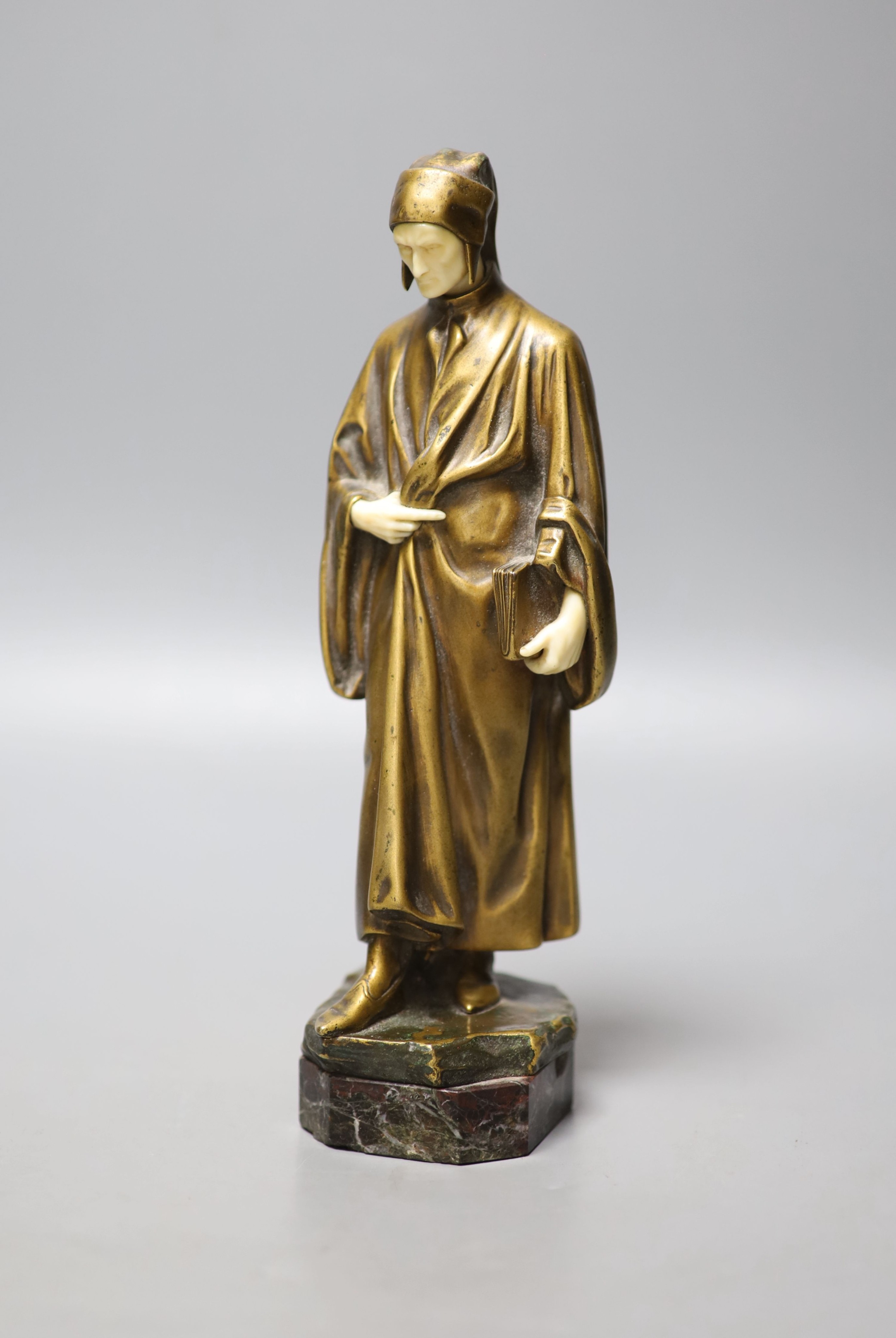 A. Faguelle, a bronze and ivory figure of Dante, c.1900, foundry Susse Frere Ed. Paris, 20cm